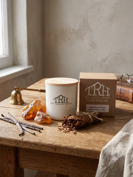 Signature Scent candle in a styled lifestyle setting