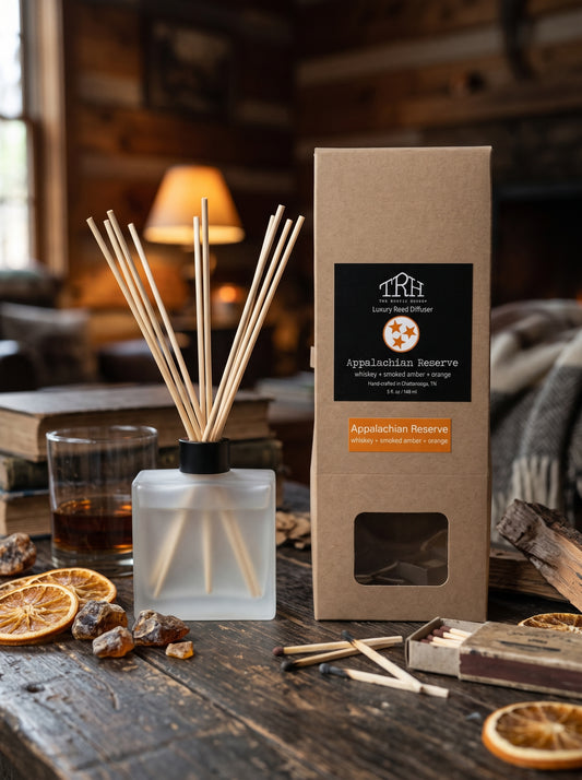 Appalachian Reserve reed diffuser in a styled lifestyle setting