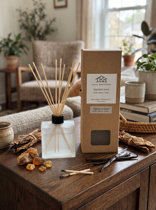 Signature Scent reed diffuser in a styled lifestyle setting