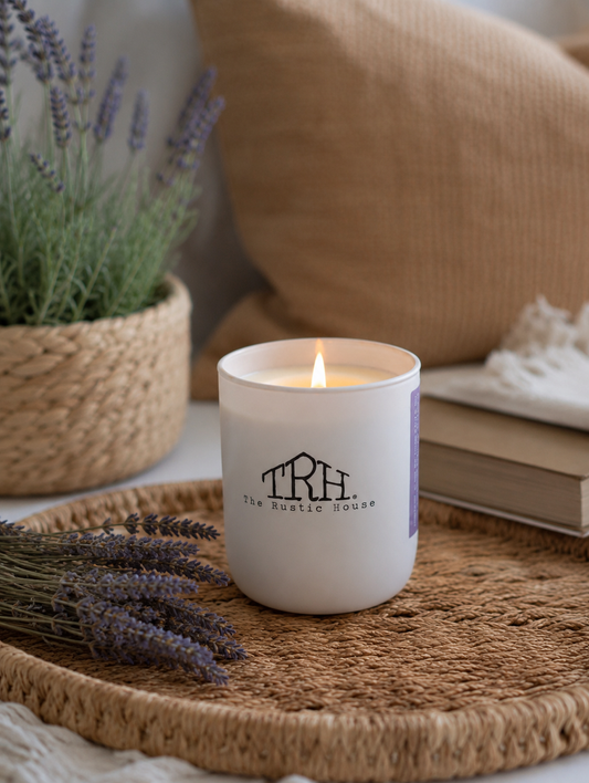 French Lavender candle in a styled lifestyle setting