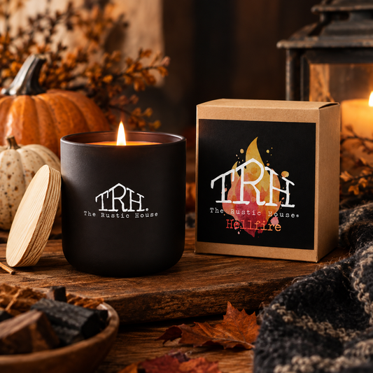 Hellfire candle in a styled lifestyle setting