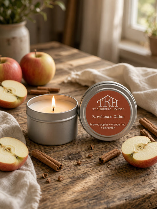 Farmhouse Cider travel tin in a styled lifestyle setting
