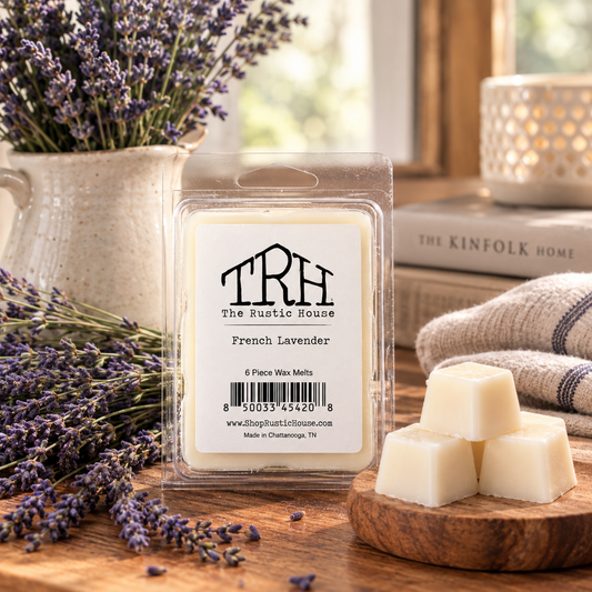French Lavender wax melt in a styled lifestyle setting