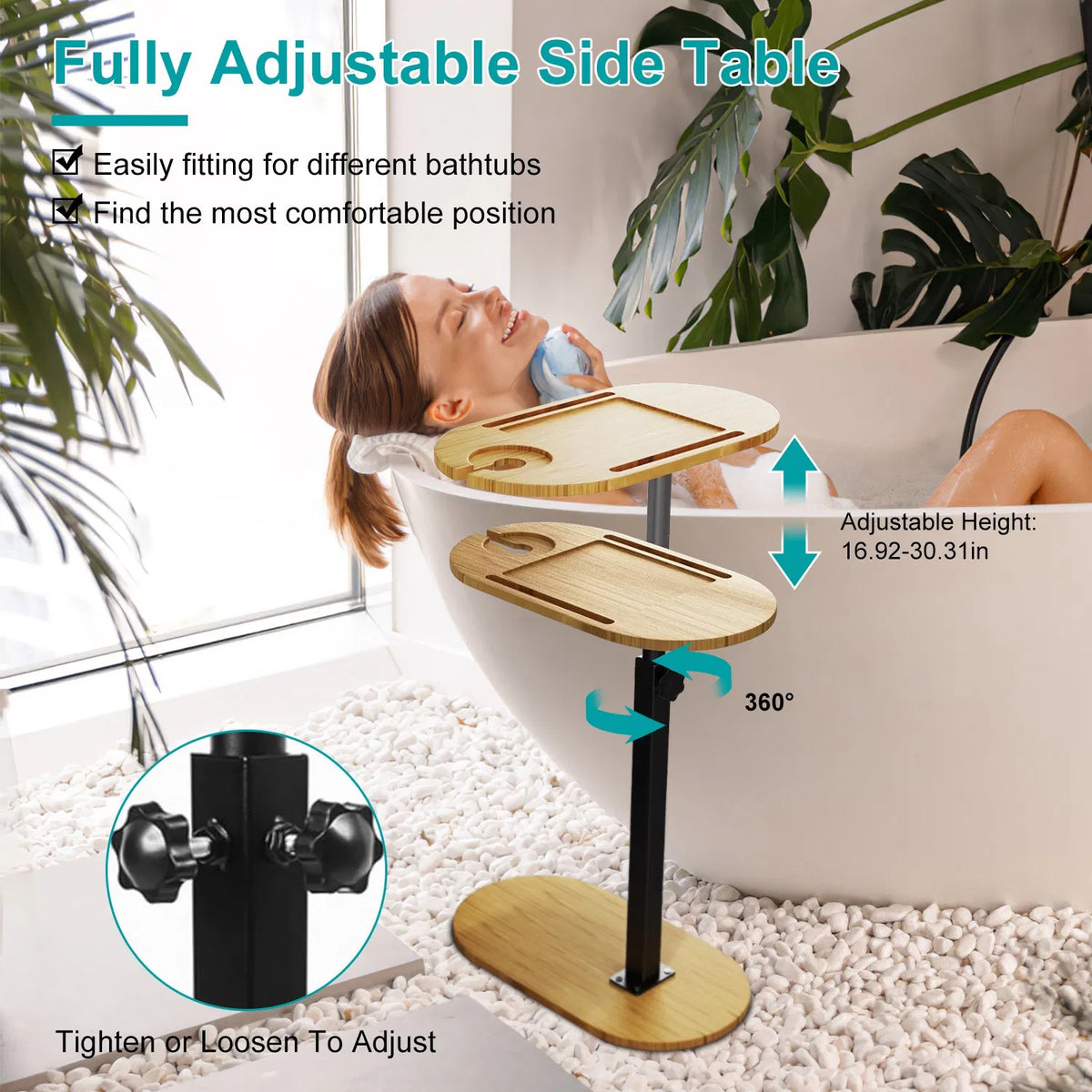 Freestanding Bamboo Bathtub Tray Table