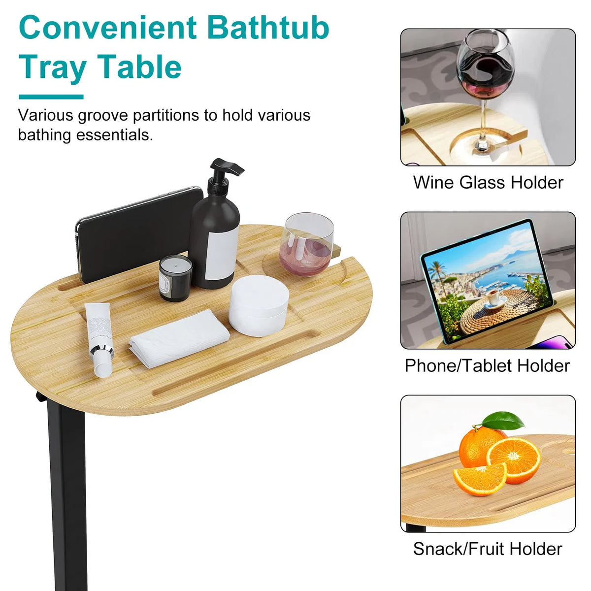 Freestanding Bamboo Bathtub Tray Table
