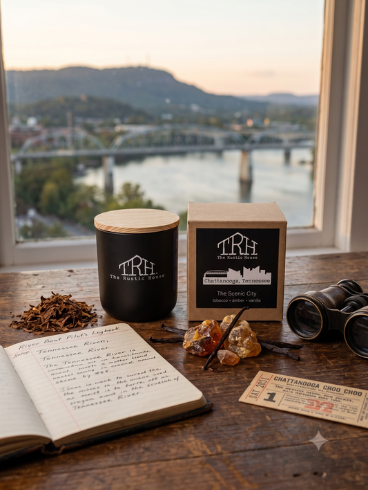 The Scenic City candle in a styled lifestyle setting