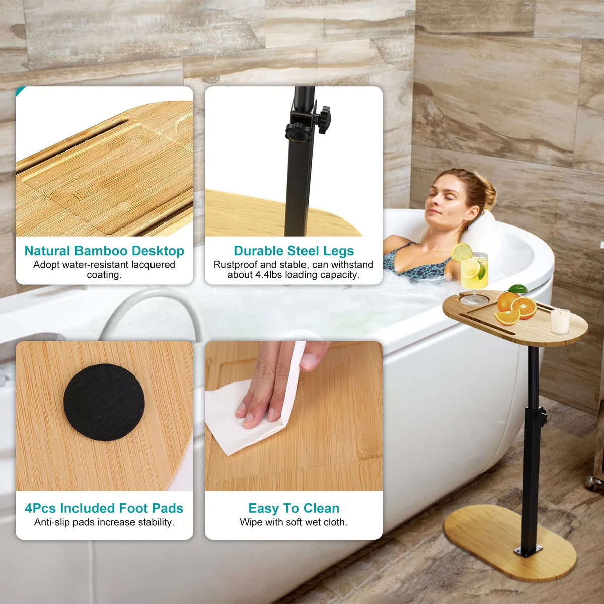 Freestanding Bamboo Bathtub Tray Table