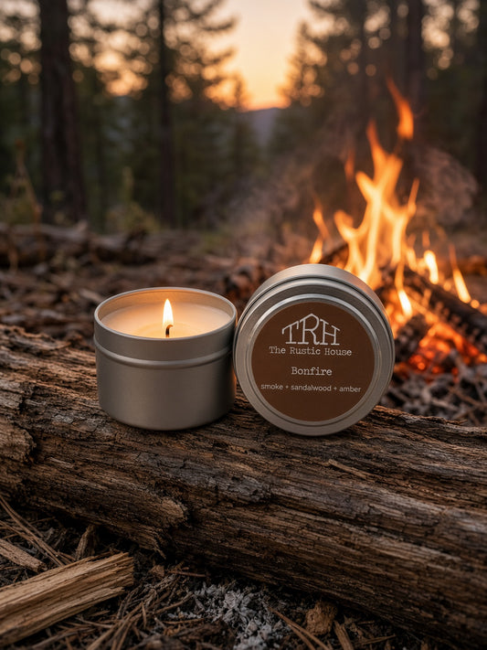 Bonfire travel tin in a styled lifestyle setting
