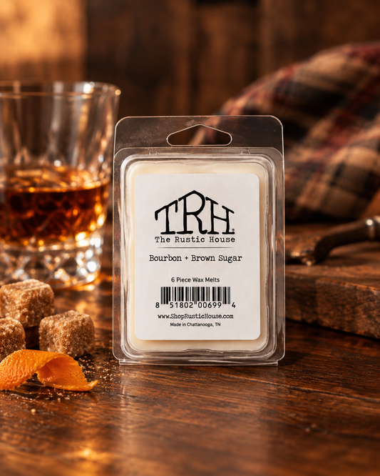 Bourbon + Brown Sugar wax melt in a styled lifestyle setting