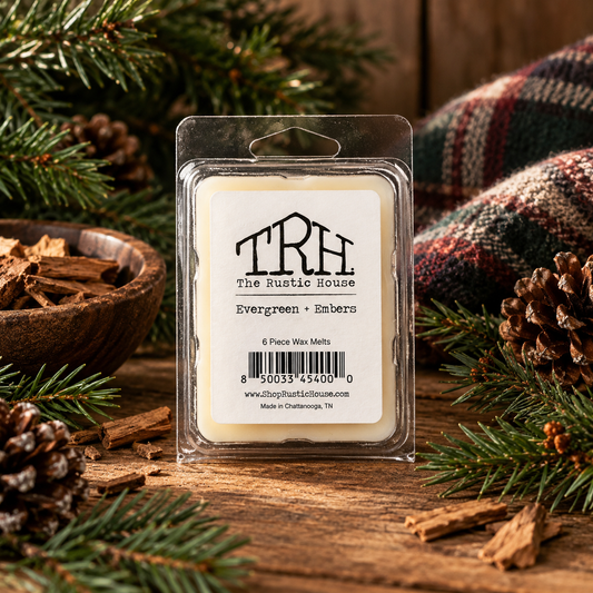 Evergreen + Embers wax melt in a styled lifestyle setting