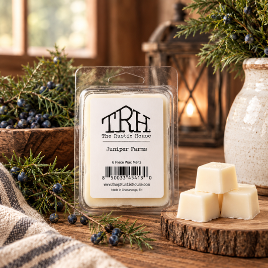 Juniper Farms wax melt in a styled lifestyle setting